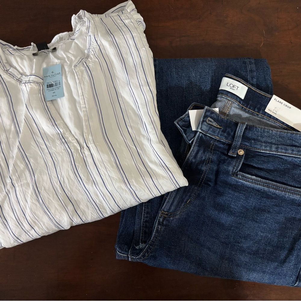LOFT Ann Taylor Factory Cropped Jeans 6 & Petite M Shirt Top NWT